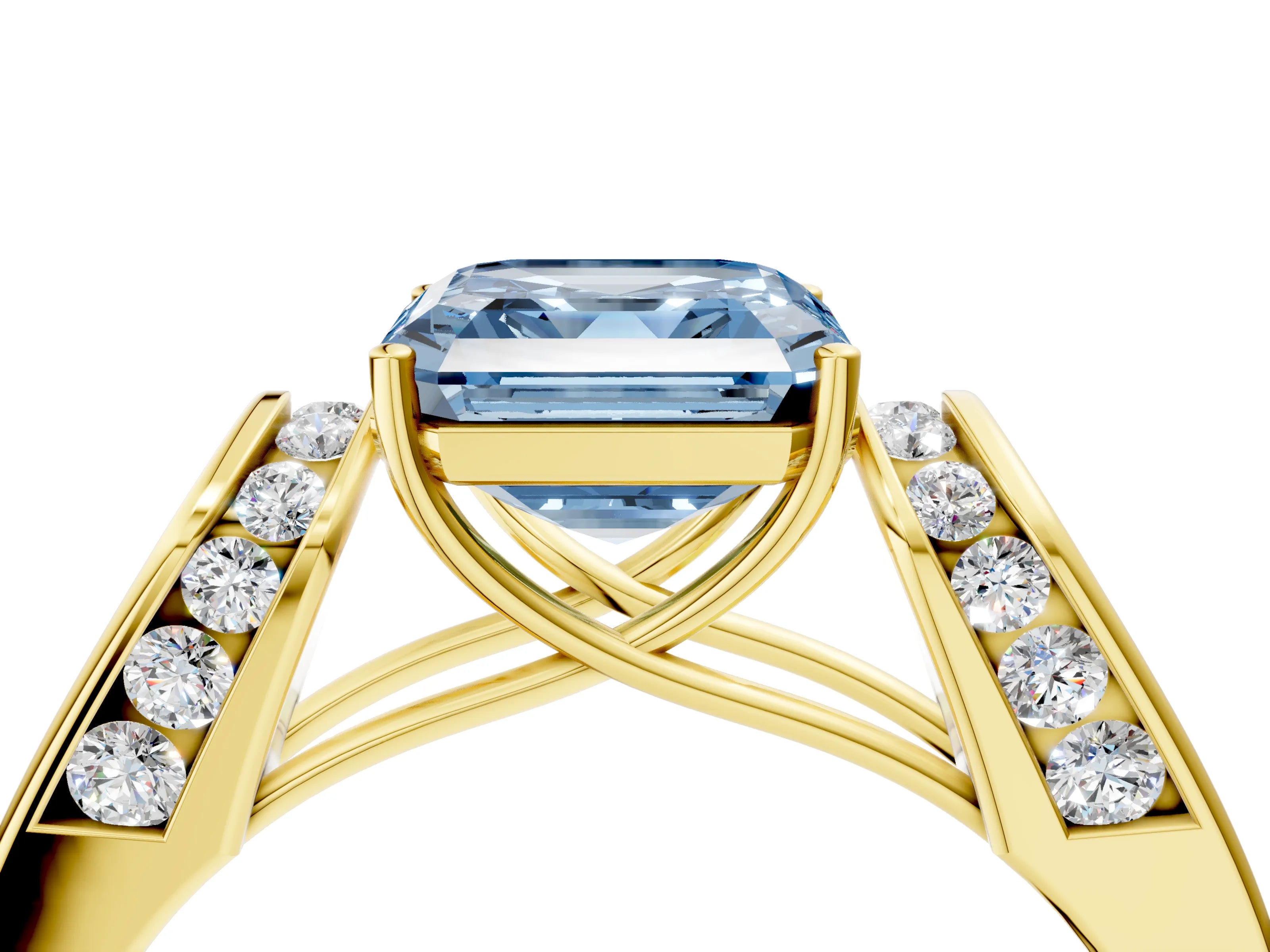 Yellow gold Fancy Blue Asscher Cut Cut Diamond Channel Set Solitaire Ring with Four-Prong Setting_4