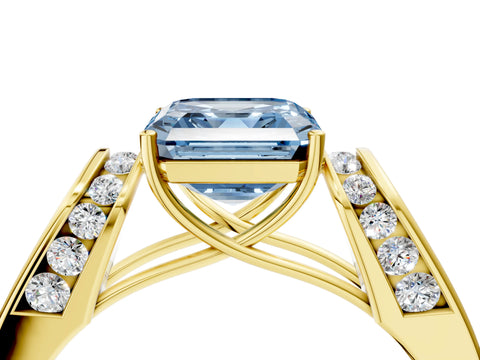 Yellow gold Fancy Blue Asscher Cut Cut Diamond Channel Set Solitaire Ring with Four-Prong Setting_4