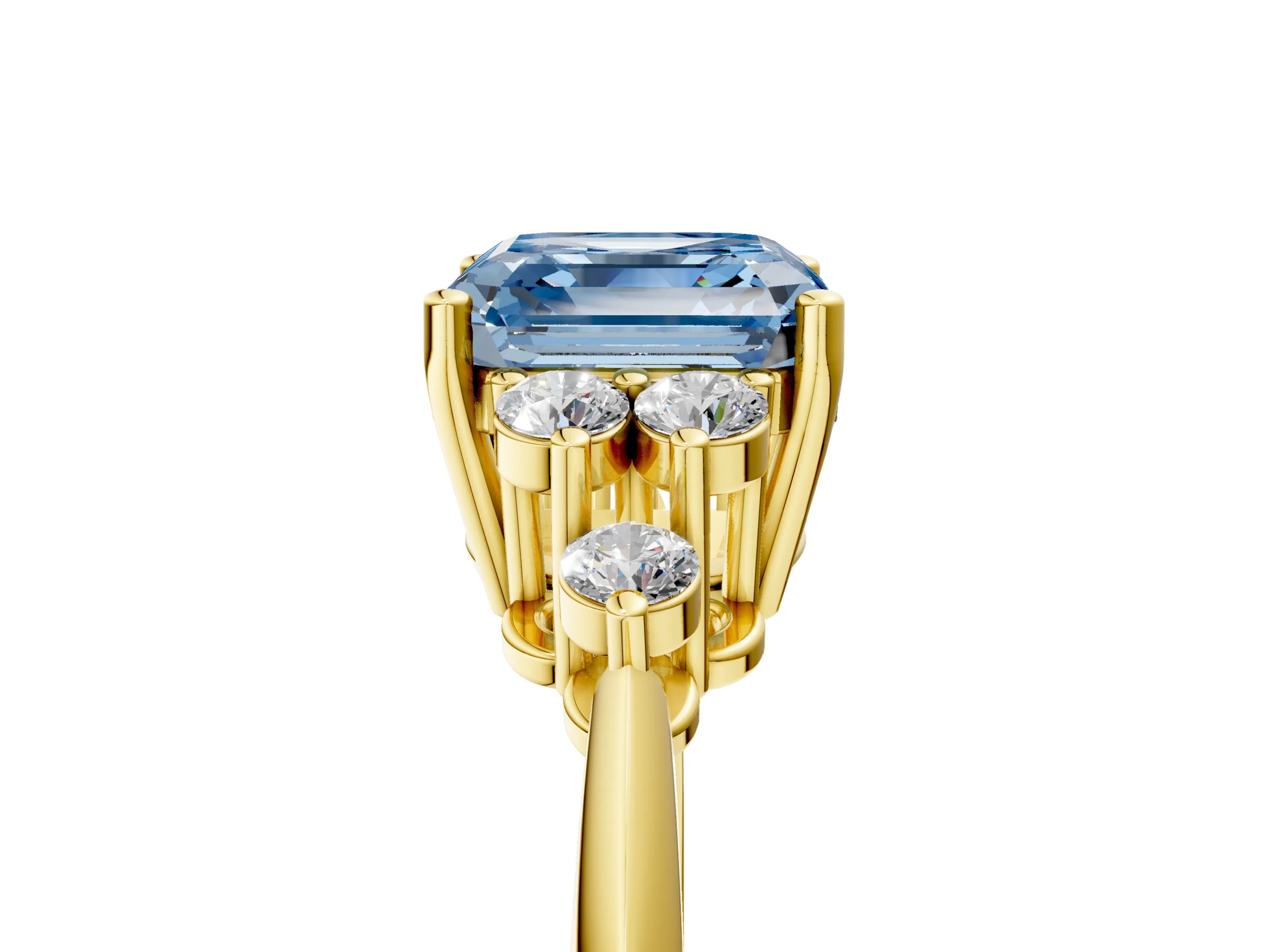 Yellow gold Fancy Blue Asscher Cut Cut Diamond Cluster Ring with Solitaire Band and Four-Prong Setting_5