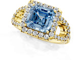 Yellow gold Fancy Blue Asscher Cut Cut Diamond Halo Engagement Ring with Open Split Pavé Band_1