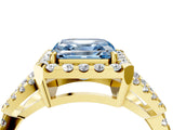 Yellow gold Fancy Blue Asscher Cut Cut Diamond Halo Engagement Ring with Open Split Pavé Band_4
