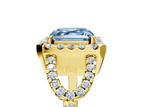 Yellow gold Fancy Blue Asscher Cut Cut Diamond Halo Engagement Ring with Open Split Pavé Band_5