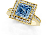 Yellow gold Fancy Blue Asscher Cut-Cut Diamond Halo Engagement Ring with Pave Band and Prong Setting_1