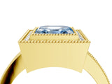 Yellow gold Fancy Blue Asscher Cut-Cut Diamond Halo Engagement Ring with Pave Band and Prong Setting_4