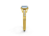 Yellow gold Fancy Blue Asscher Cut Cut Diamond Milgrain Pave Band Four-Prong Setting Ring_5