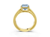 Yellow gold Fancy Blue Asscher Cut Cut Diamond Milgrain Pave Band Four-Prong Setting Ring_6