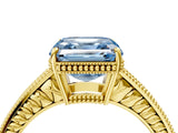 Yellow gold Fancy Blue Asscher Cut Cut Diamond Milgrain Pave Band Four-Prong Setting Ring_7
