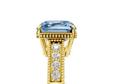 Yellow gold Fancy Blue Asscher Cut Cut Diamond Milgrain Pave Band Four-Prong Setting Ring_8