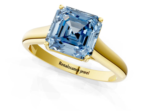 Yellow gold Fancy Blue Asscher Cut Cut Diamond Solitaire Engagement Ring with Tapered Plain Band and Four-Prong Setting_1