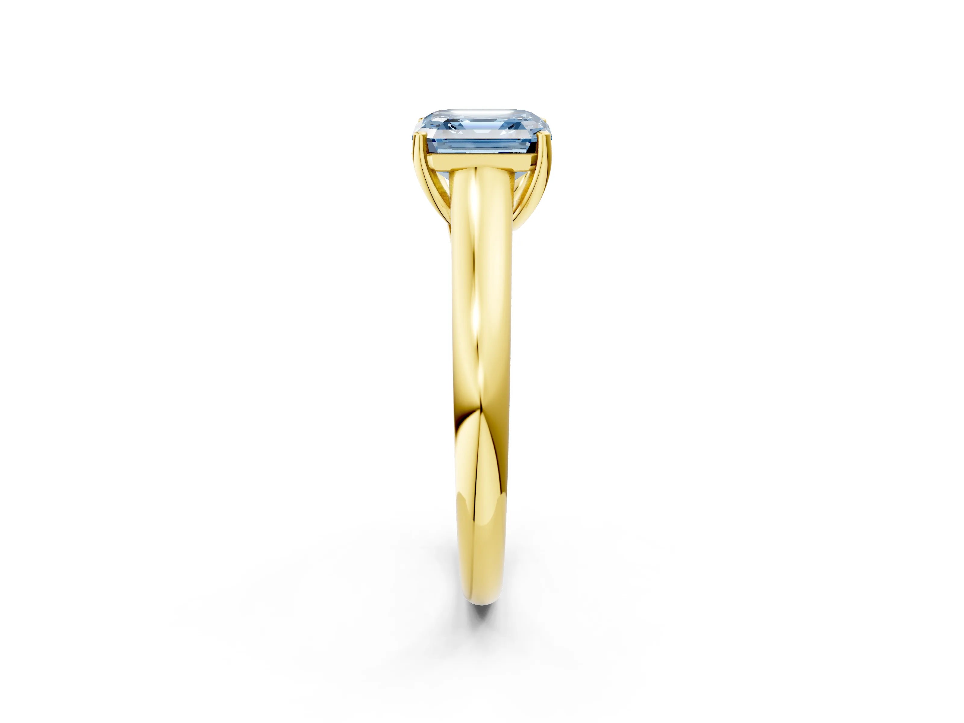 Yellow gold Fancy Blue Asscher Cut Cut Diamond Solitaire Engagement Ring with Tapered Plain Band and Four-Prong Setting_2