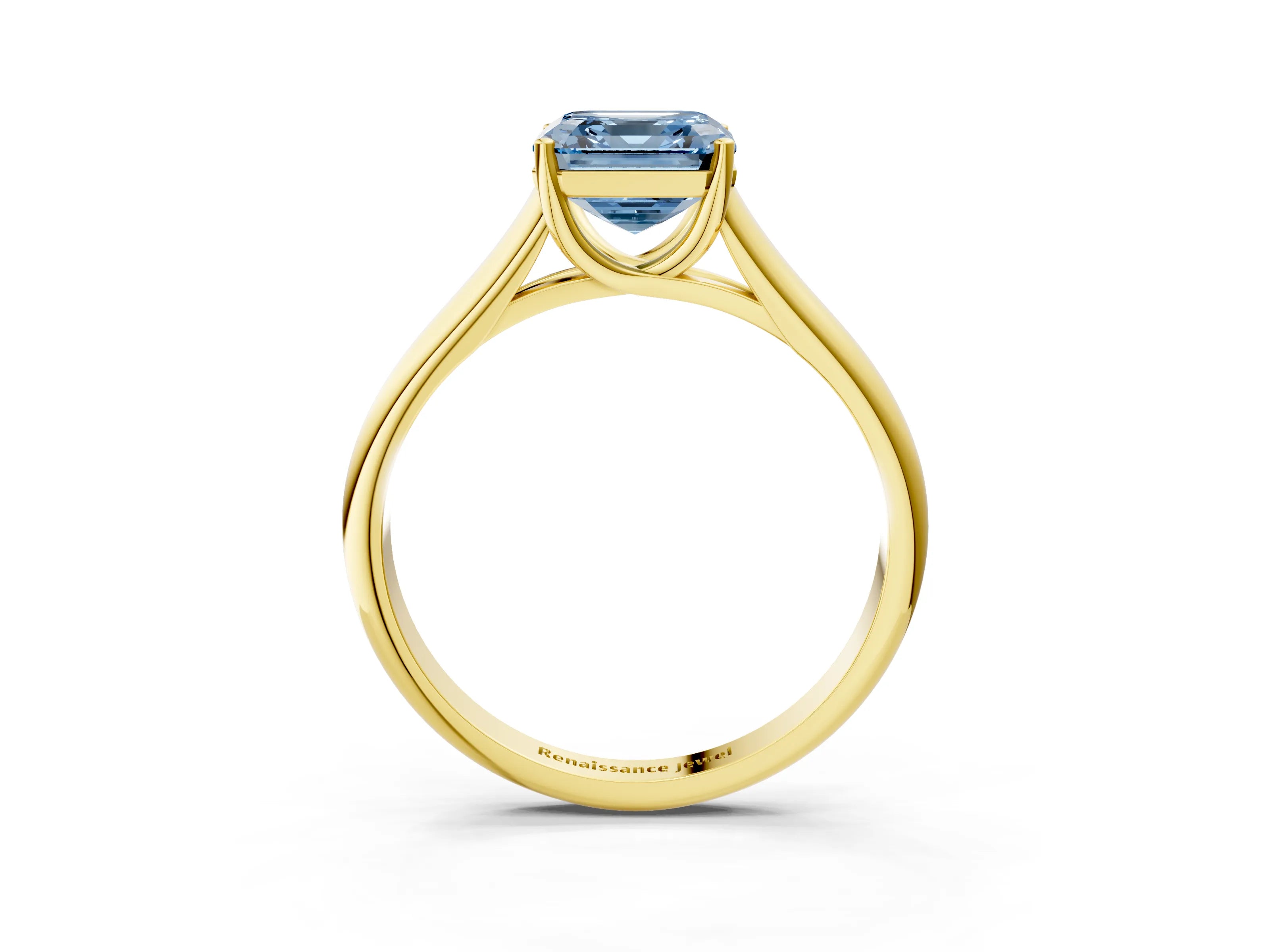 Yellow gold Fancy Blue Asscher Cut Cut Diamond Solitaire Engagement Ring with Tapered Plain Band and Four-Prong Setting_3