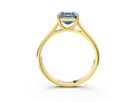 Yellow gold Fancy Blue Asscher Cut Cut Diamond Solitaire Engagement Ring with Tapered Plain Band and Four-Prong Setting_3