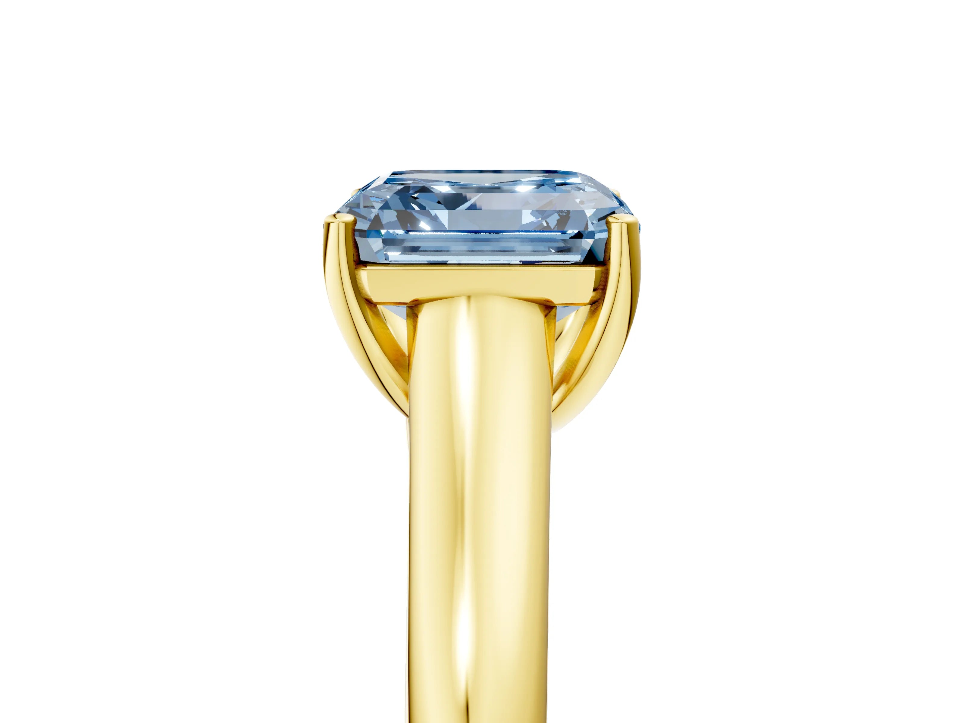 Yellow gold Fancy Blue Asscher Cut Cut Diamond Solitaire Engagement Ring with Tapered Plain Band and Four-Prong Setting_5