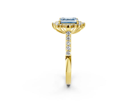 Yellow gold Fancy Blue Asscher Cut Cut Diamond Sunburst Halo Engagement Ring with Pavé Band_2