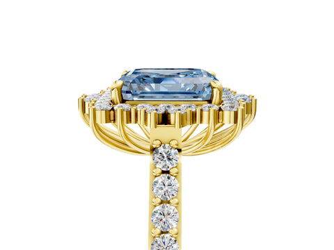 Yellow gold Fancy Blue Asscher Cut Cut Diamond Sunburst Halo Engagement Ring with Pavé Band_5