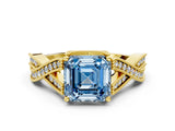 Yellow gold Fancy Blue Asscher Cut Cut Diamond Twisted Band with Milgrain Pave Setting and Four-Prong Setting