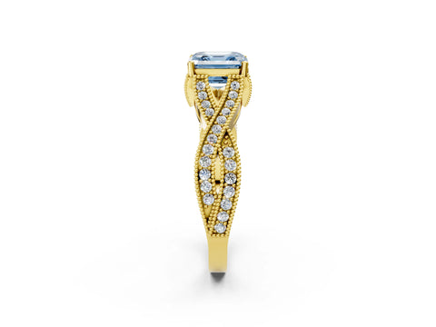 Yellow gold Fancy Blue Asscher Cut Cut Diamond Twisted Band with Milgrain Pave Setting and Four-Prong Setting_2