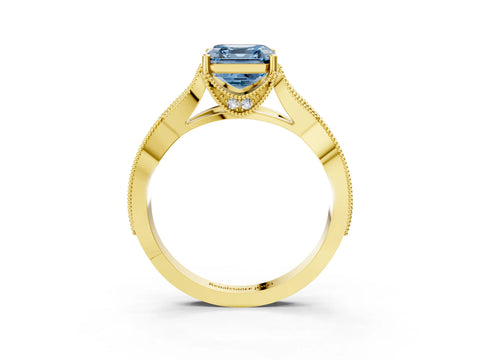 Yellow gold Fancy Blue Asscher Cut Cut Diamond Twisted Band with Milgrain Pave Setting and Four-Prong Setting_3