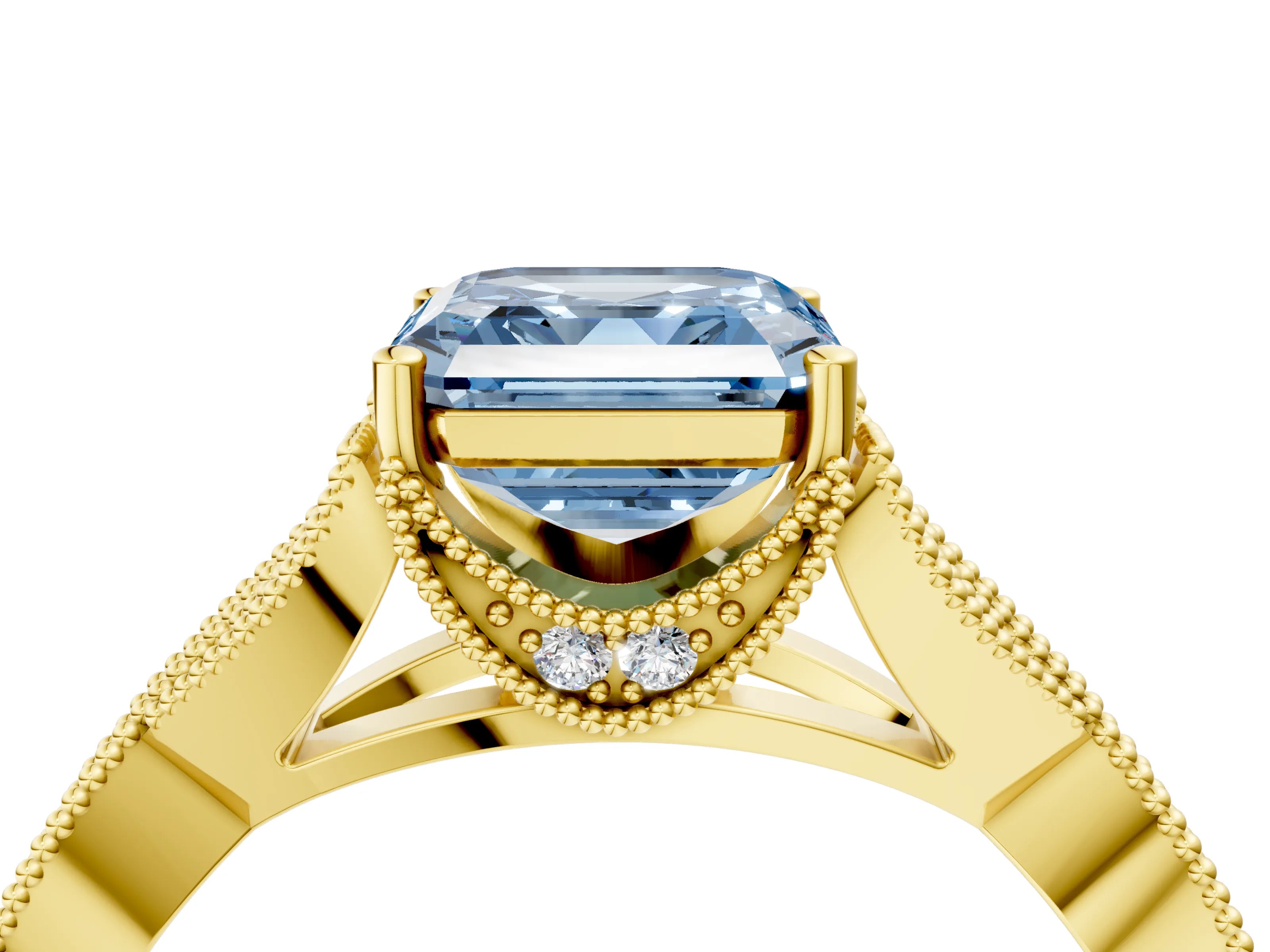 Yellow gold Fancy Blue Asscher Cut Cut Diamond Twisted Band with Milgrain Pave Setting and Four-Prong Setting_4