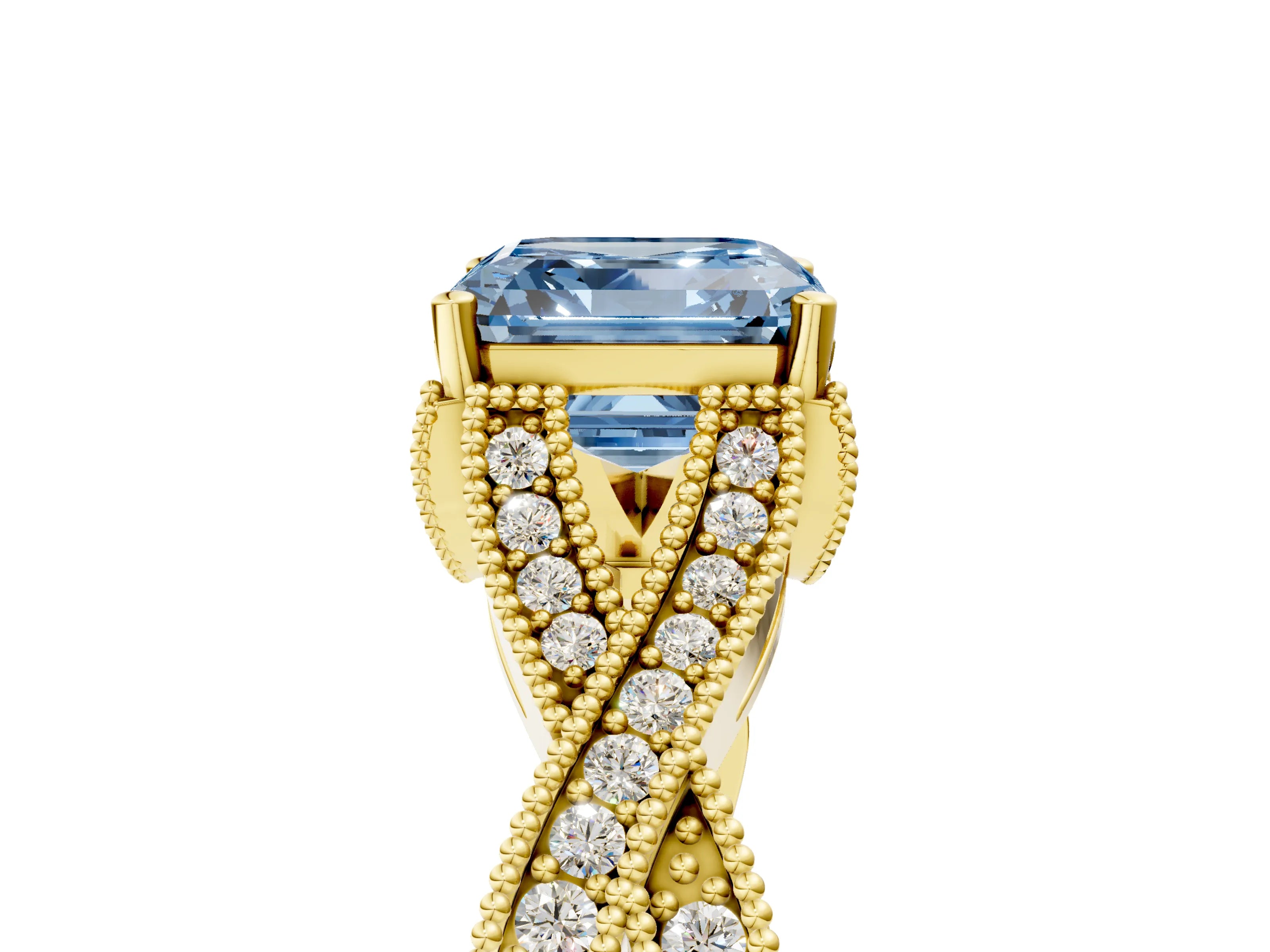 Yellow gold Fancy Blue Asscher Cut Cut Diamond Twisted Band with Milgrain Pave Setting and Four-Prong Setting_5