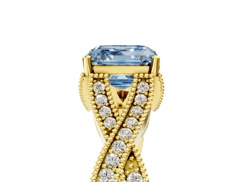 Yellow gold Fancy Blue Asscher Cut Cut Diamond Twisted Band with Milgrain Pave Setting and Four-Prong Setting_5