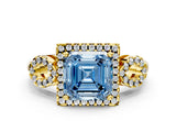 Yellow gold Fancy Blue Asscher Cut Cut Halo Diamond Infinity Band with Four-Prong Setting