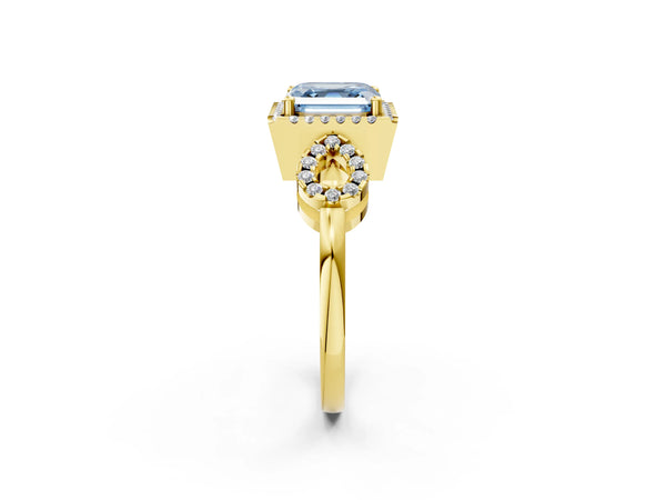 Yellow Gold Asscher Cut Pave Infinity Halo Engagement Ring Setting for Fancy Blue Center