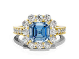 Yellow gold Fancy Blue Asscher Cut Cut Halo Diamond Pavé Engagement Ring with Milgrain Detailing