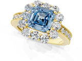 Yellow gold Fancy Blue Asscher Cut Cut Halo Diamond Pavé Engagement Ring with Milgrain Detailing_1