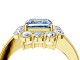 Yellow gold Fancy Blue Asscher Cut Cut Halo Diamond Pavé Engagement Ring with Milgrain Detailing_4