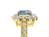 Yellow gold Fancy Blue Asscher Cut Cut Halo Diamond Pavé Engagement Ring with Milgrain Detailing_5
