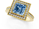 Yellow gold Fancy Blue Asscher Cut Cut Halo Pavé Diamond Ring_1