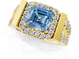 Yellow gold Fancy Blue Asscher Cut Cut Halo Split Shank Prong Set Ring_1