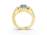 Yellow gold Fancy Blue Asscher Cut Cut Halo Split Shank Prong Set Ring_3