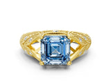 Yellow gold Fancy Blue Asscher Cut Cut Milgrain Pave Diamond Engagement Ring with Four-Prong Setting_15