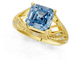 Yellow gold Fancy Blue Asscher Cut Cut Milgrain Pave Diamond Engagement Ring with Four-Prong Setting_16