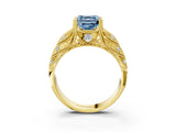 Yellow gold Fancy Blue Asscher Cut Cut Milgrain Pave Diamond Engagement Ring with Four-Prong Setting_18