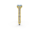 Yellow gold Fancy Blue Asscher Cut Cut Pave Band Milgrain Solitaire Ring_2