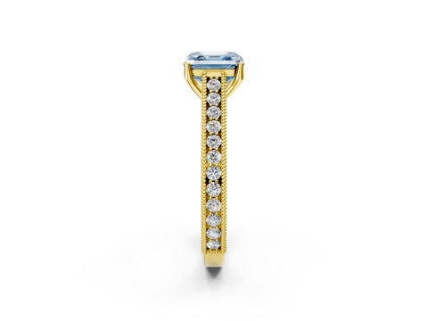 Yellow gold Fancy Blue Asscher Cut Cut Pave Band Milgrain Solitaire Ring_2