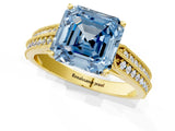 Yellow gold Fancy Blue Asscher Cut Cut Pave Split Shank Engagement Ring with Four-Prong Setting_1
