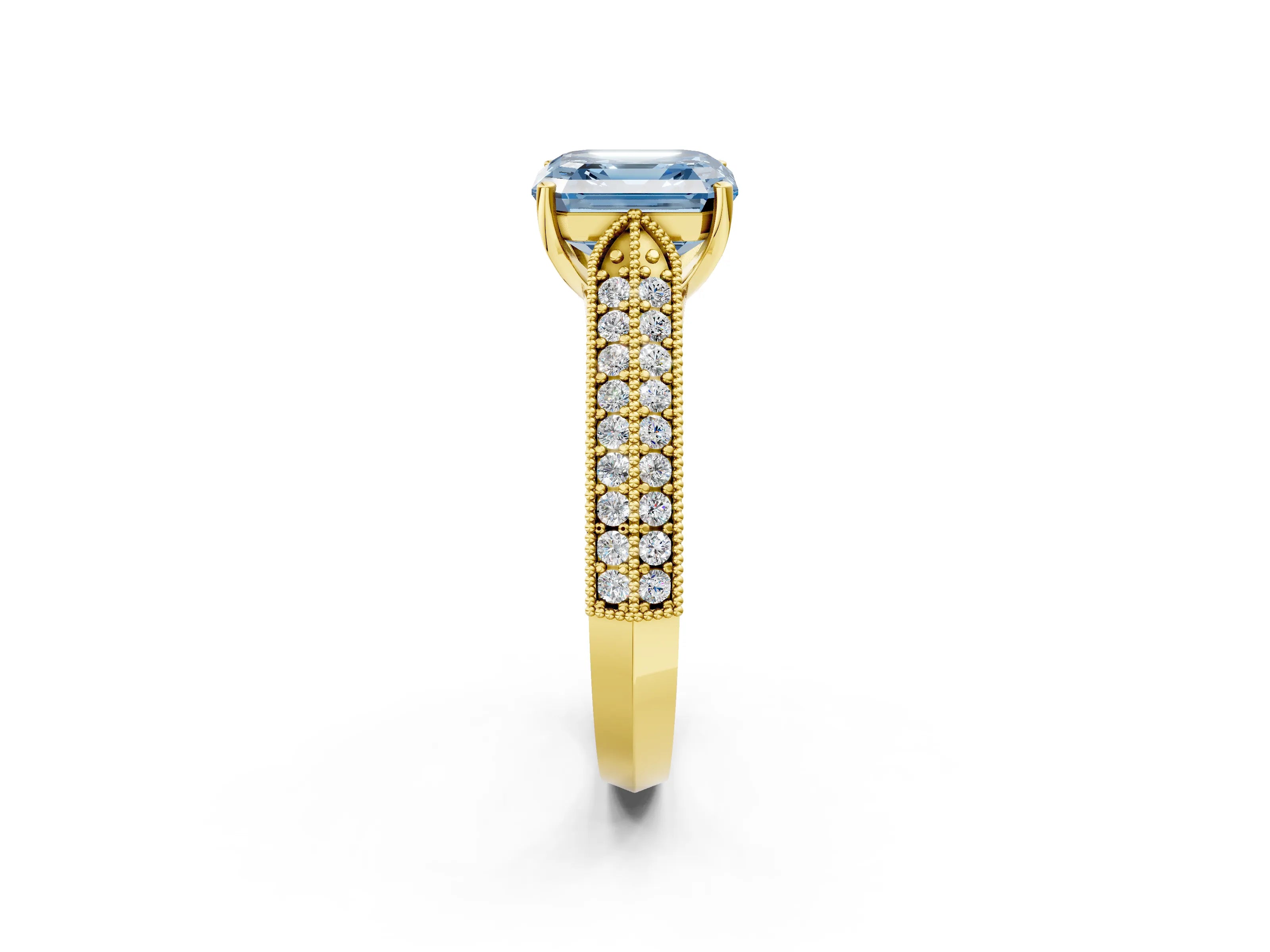 Yellow gold Fancy Blue Asscher Cut Cut Pave Split Shank Engagement Ring with Four-Prong Setting_2