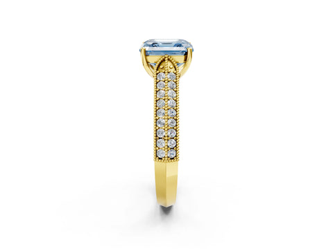 Yellow gold Fancy Blue Asscher Cut Cut Pave Split Shank Engagement Ring with Four-Prong Setting_2