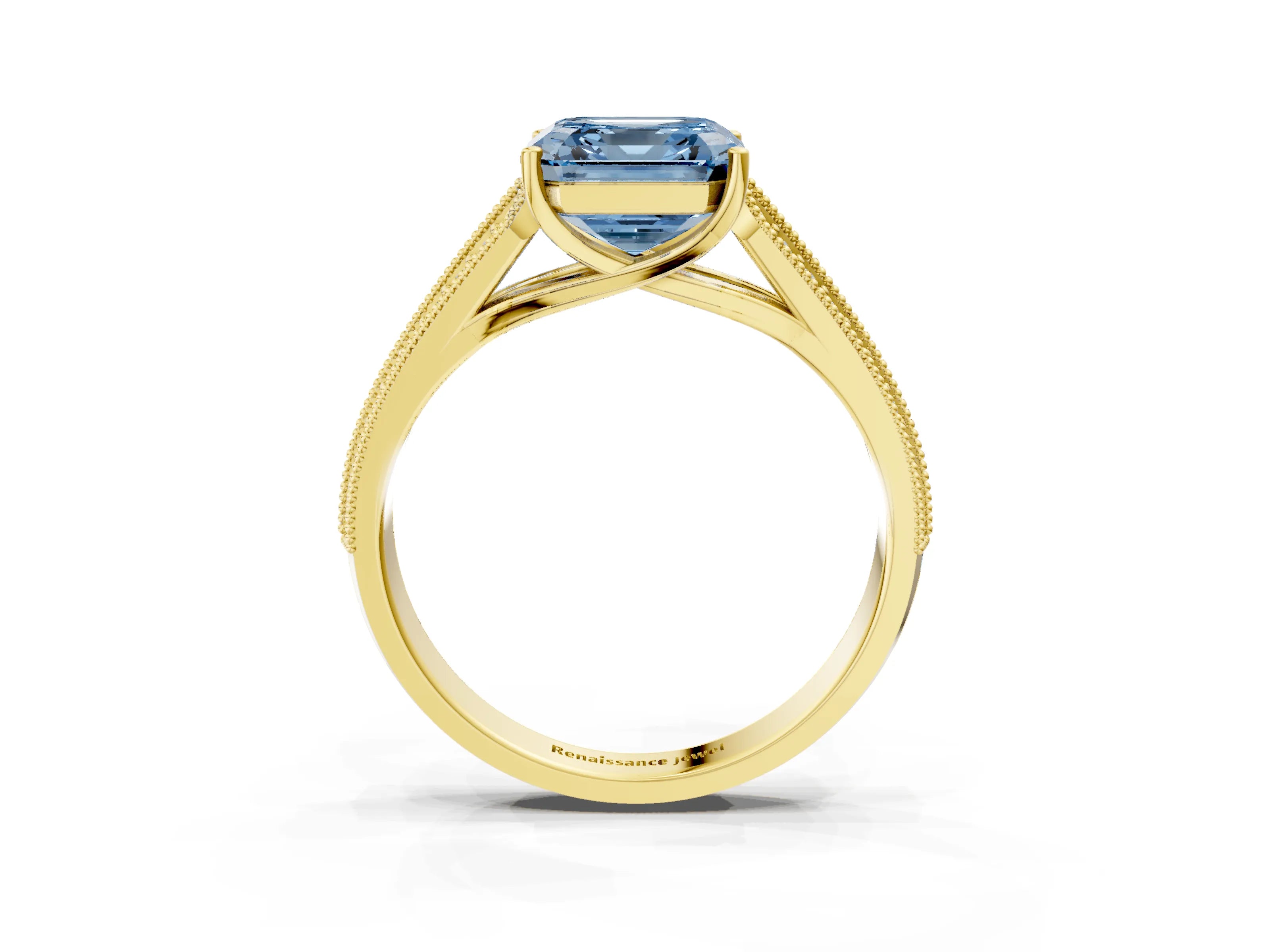 Yellow gold Fancy Blue Asscher Cut Cut Pave Split Shank Engagement Ring with Four-Prong Setting_3