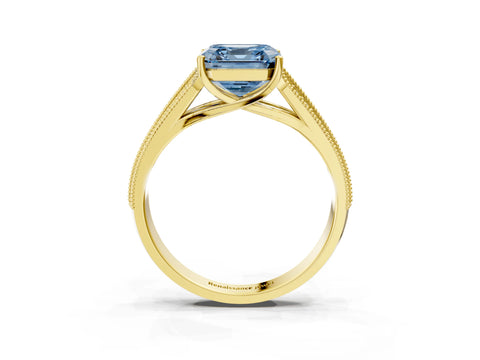 Yellow gold Fancy Blue Asscher Cut Cut Pave Split Shank Engagement Ring with Four-Prong Setting_3