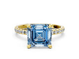 Yellow gold Fancy Blue Asscher Cut Diamond Brilliant Solitaire Ring with Pavé Band and Four-Prong Setting_12