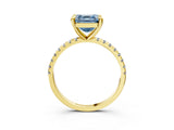Yellow gold Fancy Blue Asscher Cut Diamond Brilliant Solitaire Ring with Pavé Band and Four-Prong Setting_15