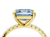 Yellow gold Fancy Blue Asscher Cut Diamond Brilliant Solitaire Ring with Pavé Band and Four-Prong Setting_16