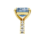 Yellow gold Fancy Blue Asscher Cut Diamond Brilliant Solitaire Ring with Pavé Band and Four-Prong Setting_17
