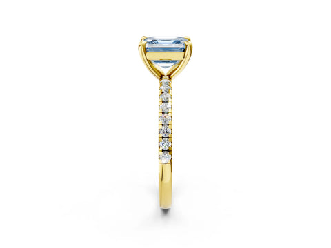 Yellow gold Fancy Blue Asscher Cut Diamond Brilliant Solitaire Ring with Pavé Band and Four-Prong Setting_2