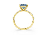 Yellow gold Fancy Blue Asscher Cut Diamond Brilliant Solitaire Ring with Pavé Band and Four-Prong Setting_3